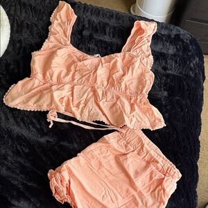 Celebrity Pink Peach Ruffled Pajama Set